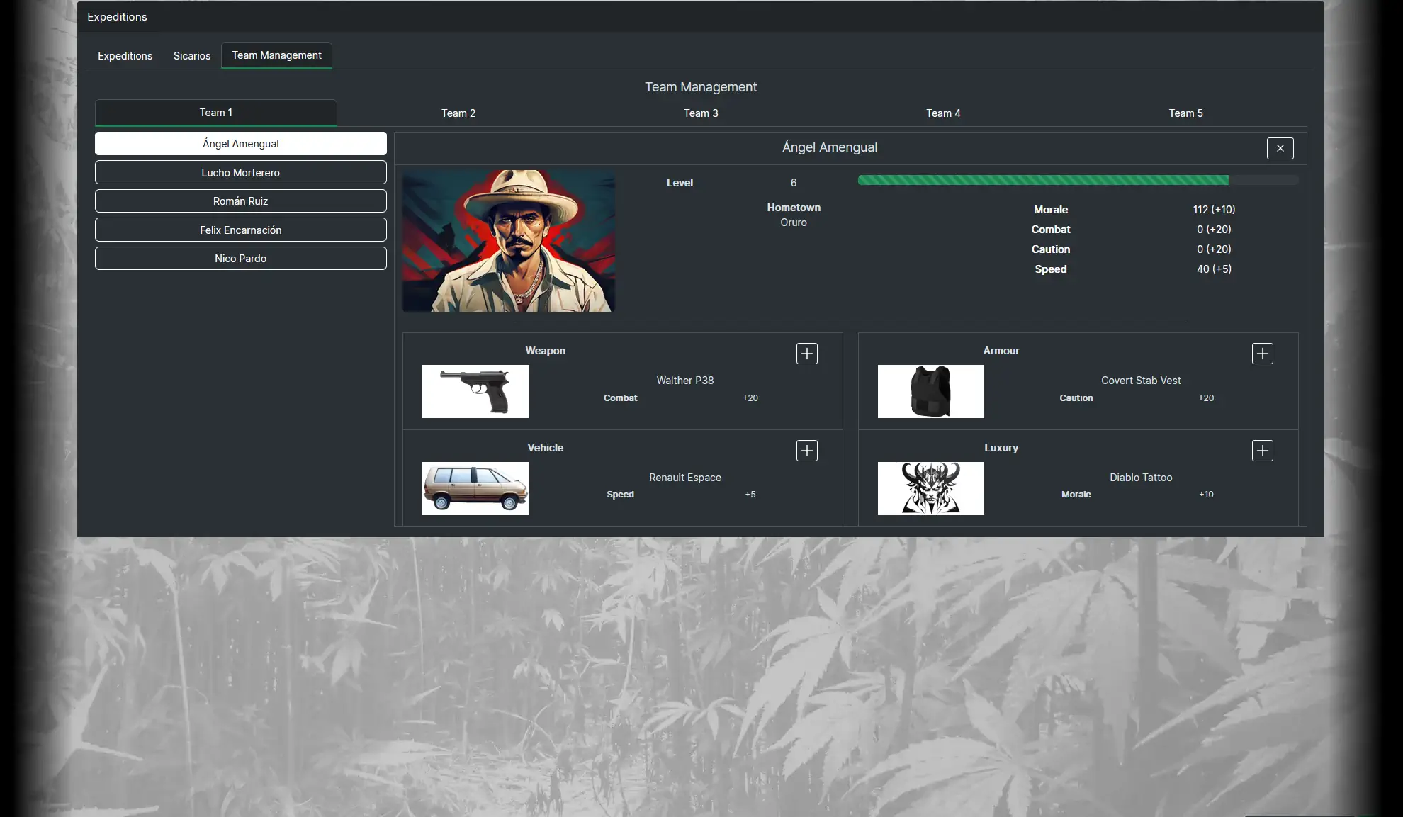 An image showing the Team Management tab of the Expeditions feature