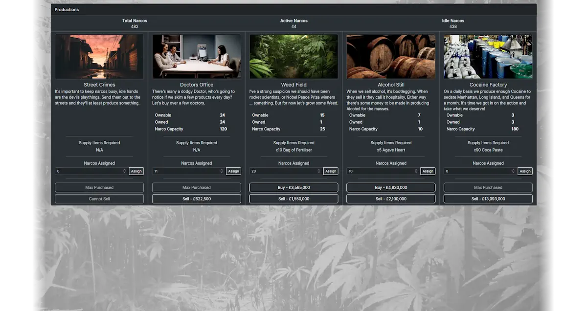 An image of the Productions interface